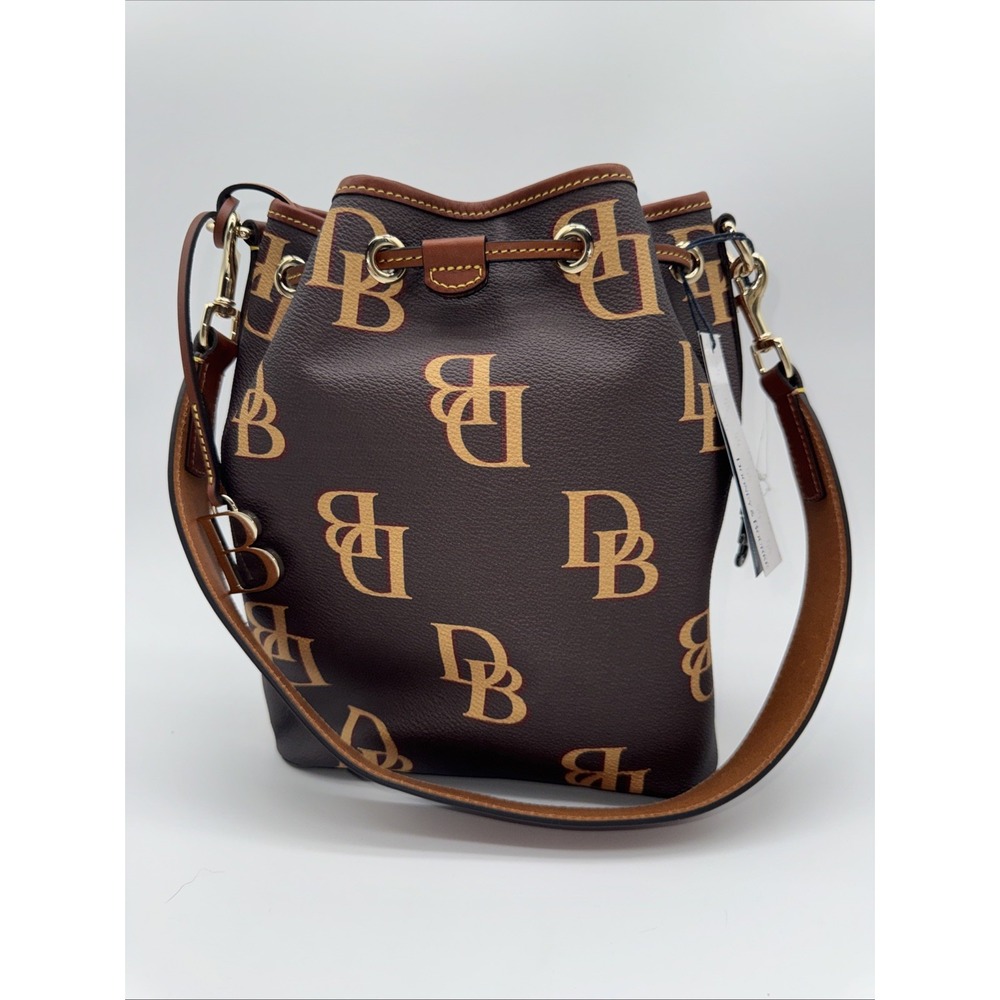 Dooney & Bourke Monogram Drawstring Shoulder Bag New With Tag Brown Tmoro